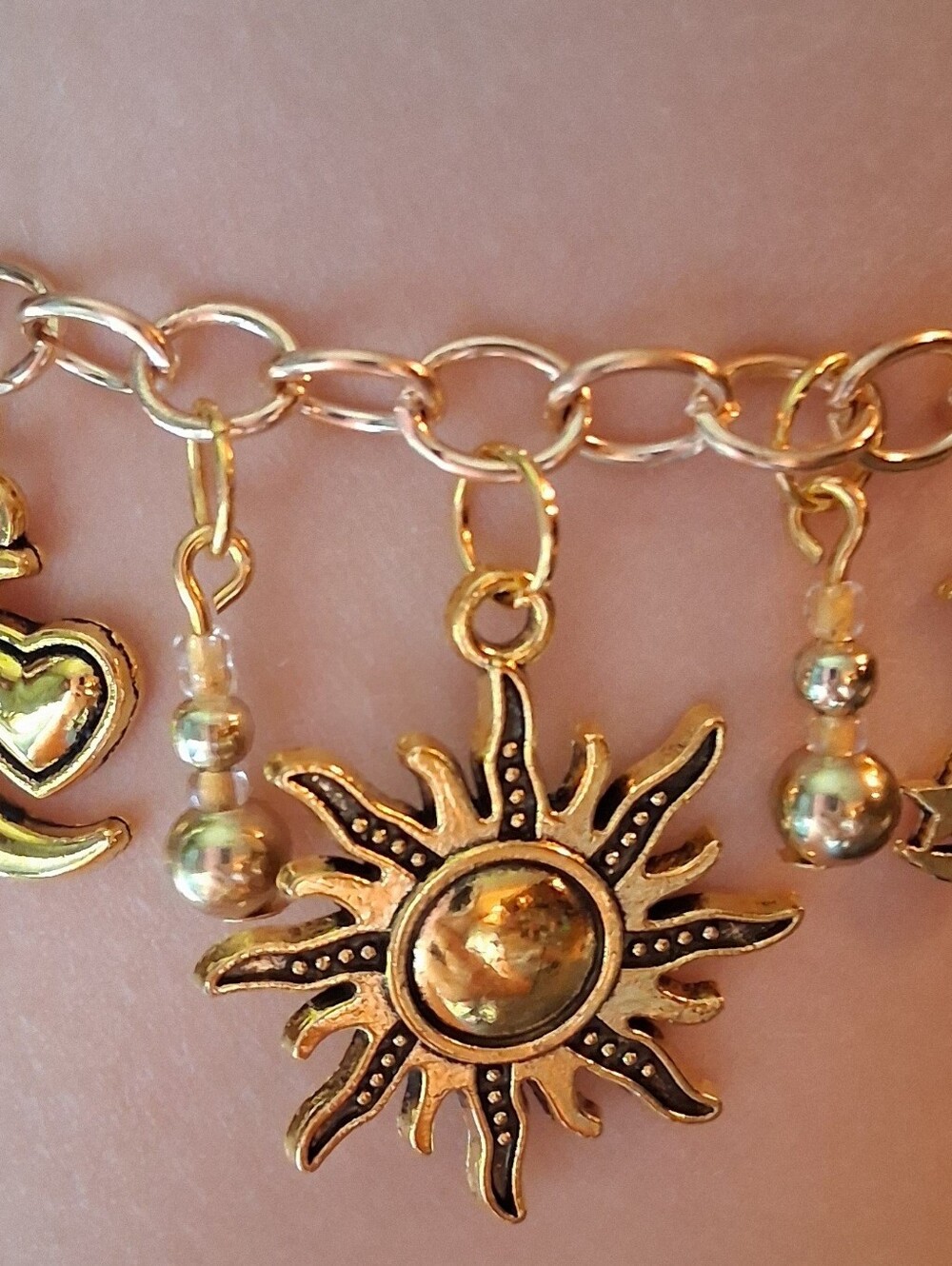 Hand Crafted Gold Sun & Moon Charm Bracelet - Picture 8 of 10